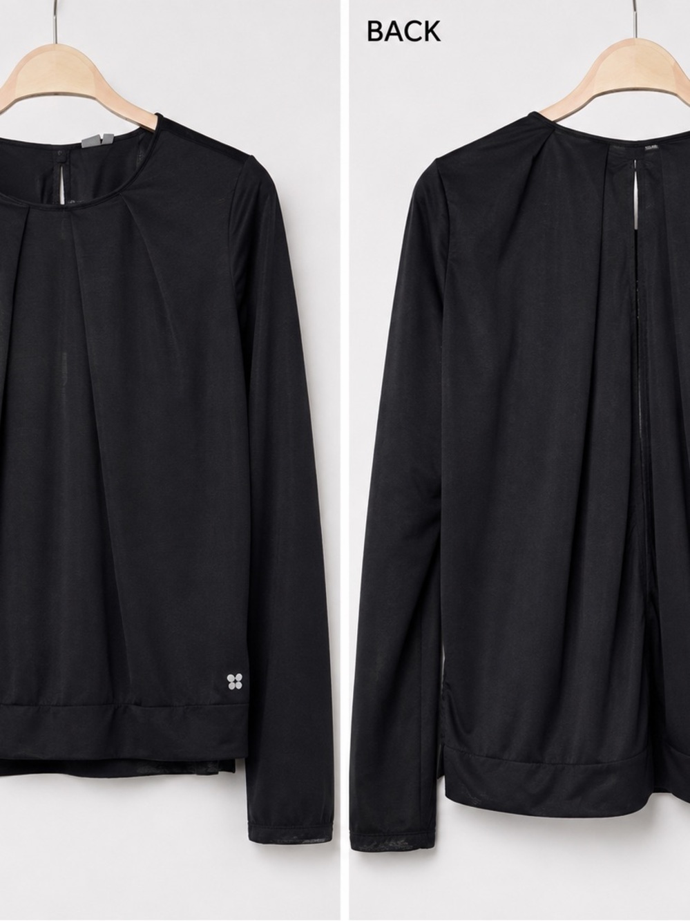 Sweaty Betty Black Long Sleeve Pleated Front Top
